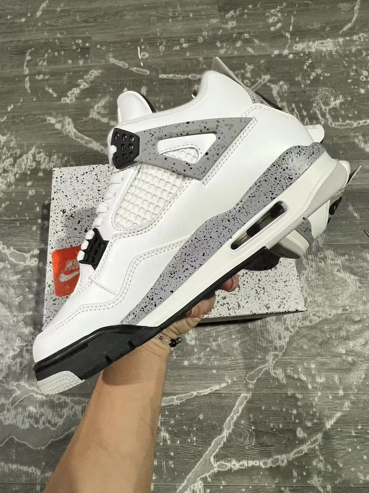 Zapatillas de baloncesto Air Jordan 4 blanco gris moteado negro 5