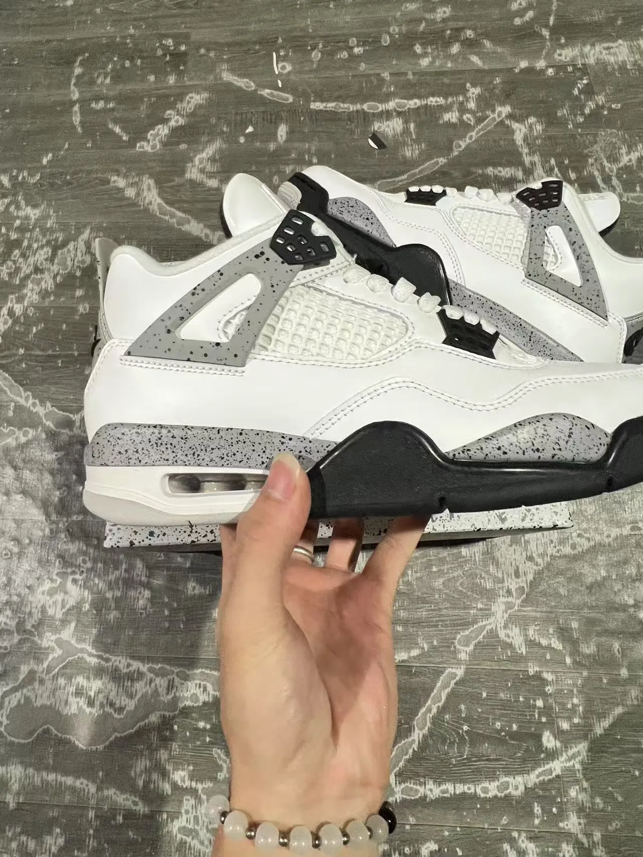 Zapatillas de baloncesto Air Jordan 4 blanco gris moteado negro 7
