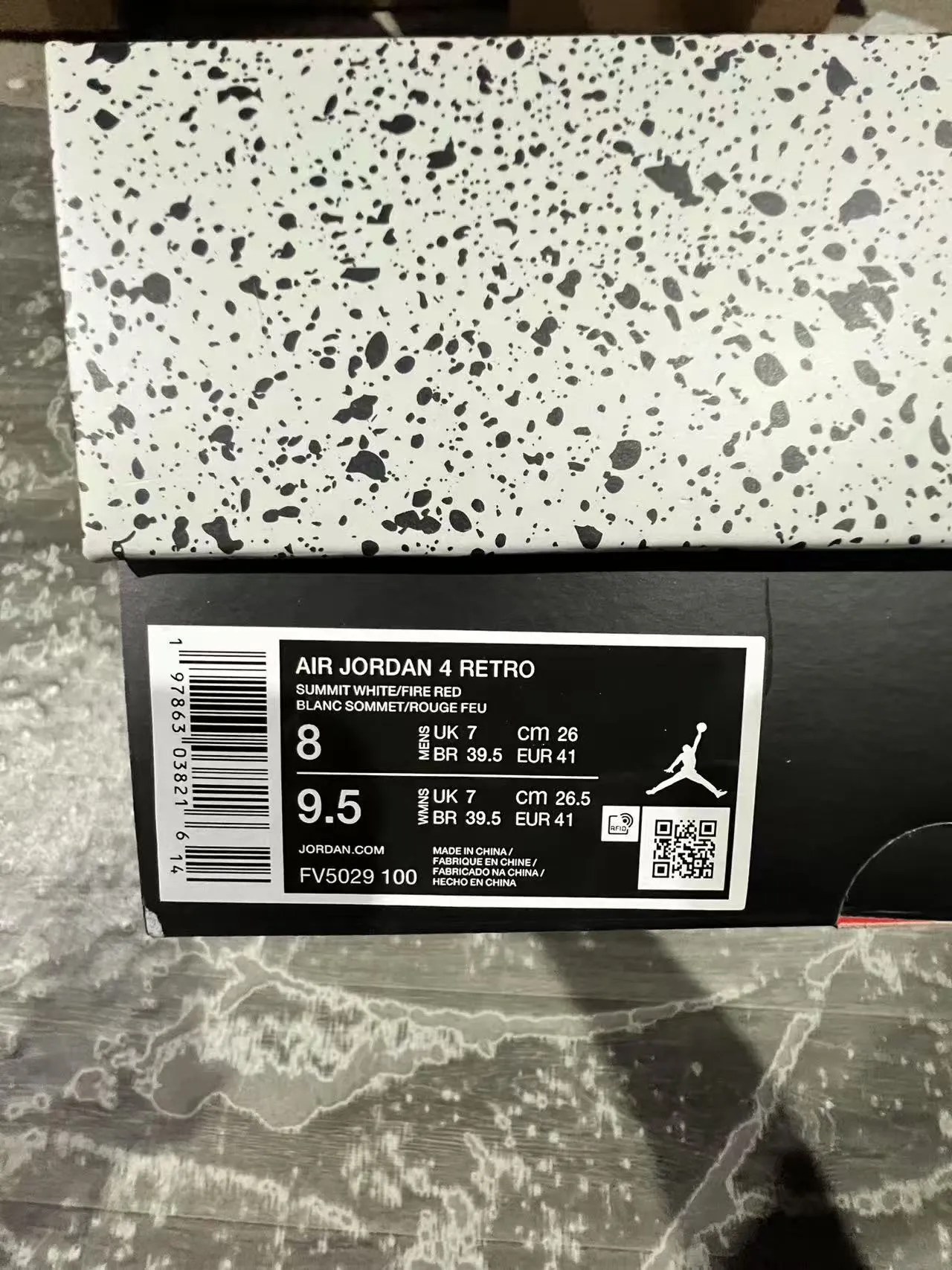 Zapatillas de baloncesto Air Jordan 4 blanco gris moteado negro 9