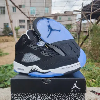 Air Jordan 5 Black White Light Blue Basketball Shoes
