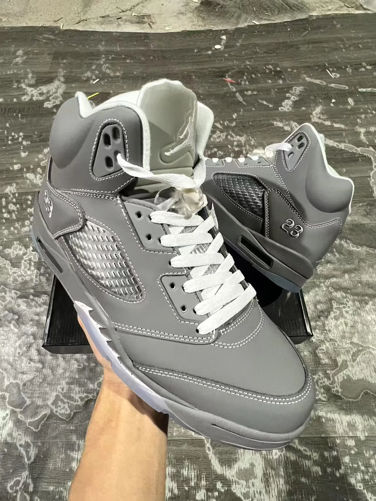 Air Jordan 5 Gray and White Basketball Shoes 2