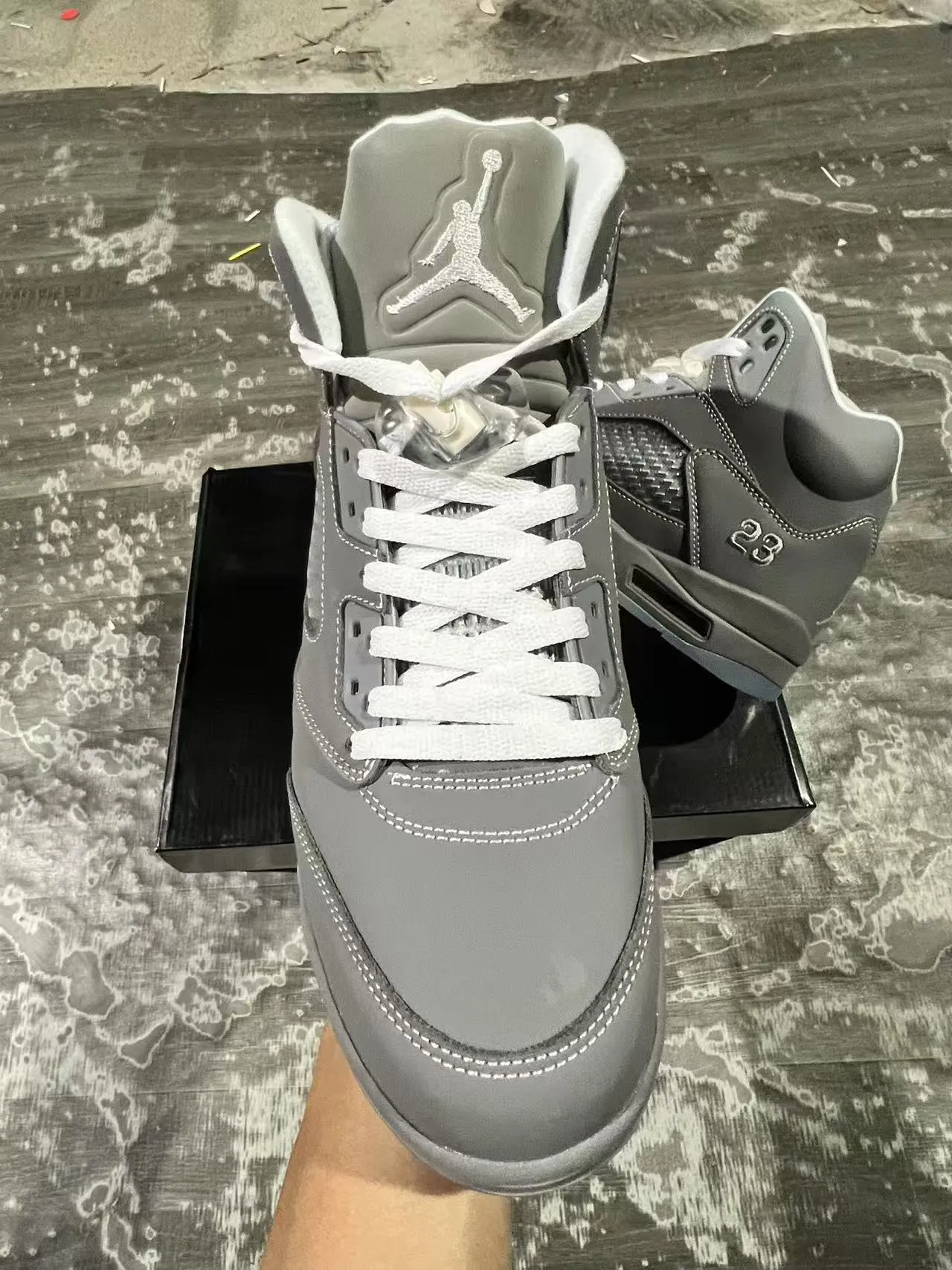 Air Jordan 5 Gray and White Basketball Shoes 3