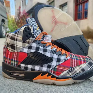 Air Jordan 5 Plaid Textile High-Top Basketball Shoes