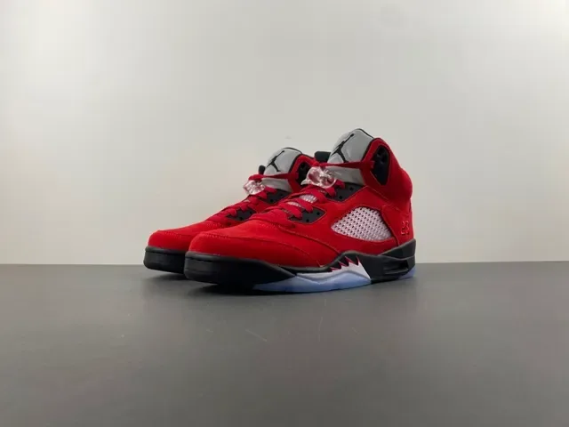 Air Jordan 5 Vermelho Preto Azul Claro Tênis de Basquete 10