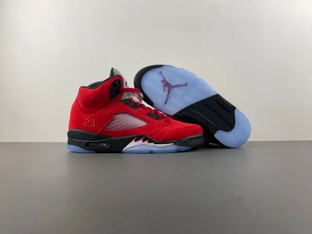 Air Jordan 5 Vermelho Preto Azul Claro Tênis de Basquete 12