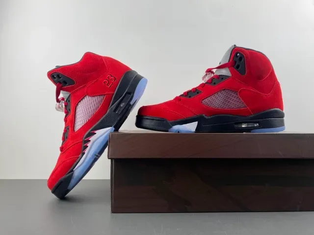 Air Jordan 5 Vermelho Preto Azul Claro Tênis de Basquete 14