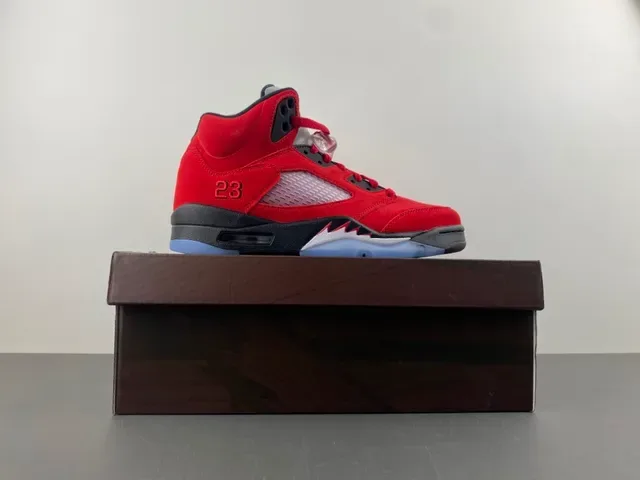 Air Jordan 5 Vermelho Preto Azul Claro Tênis de Basquete 15