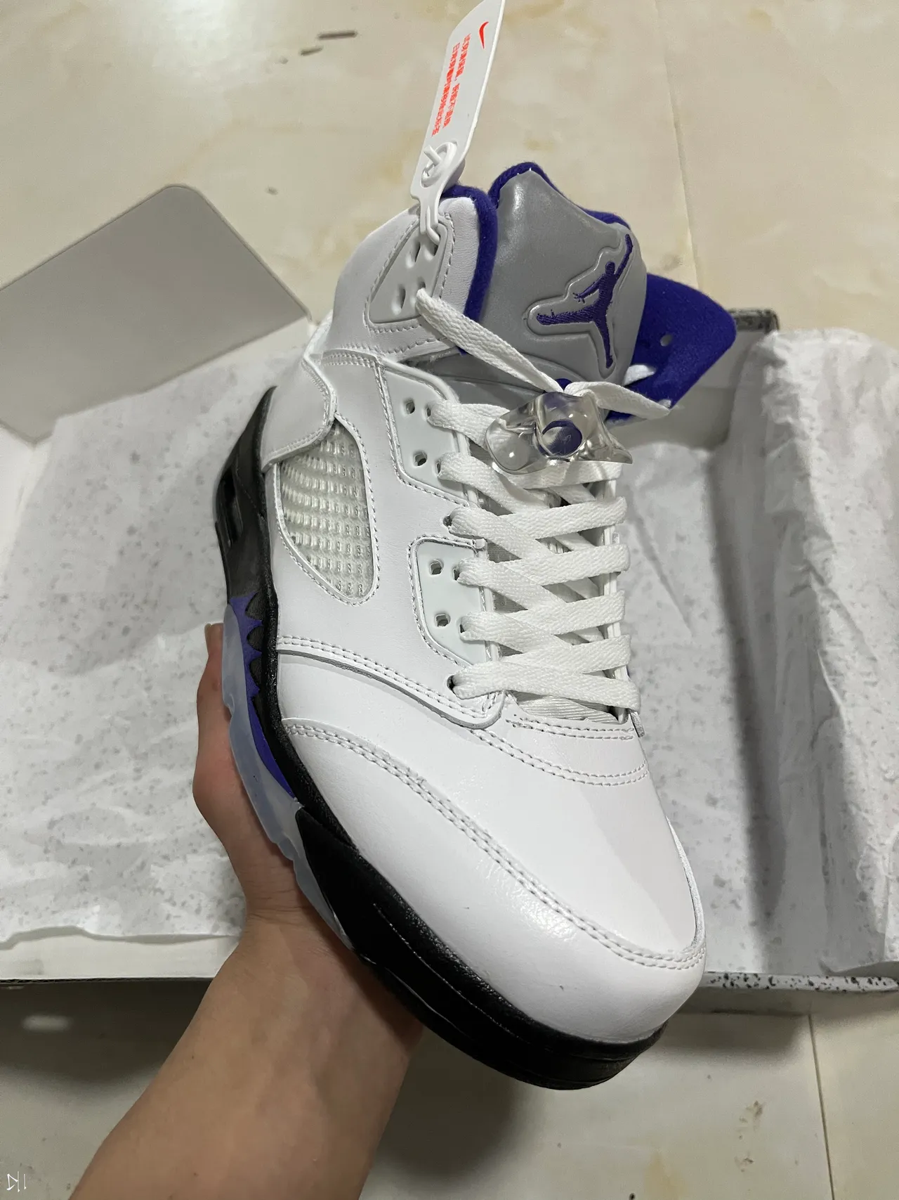 Air Jordan 5 White Black Royal Blue Basketball Shoes 2