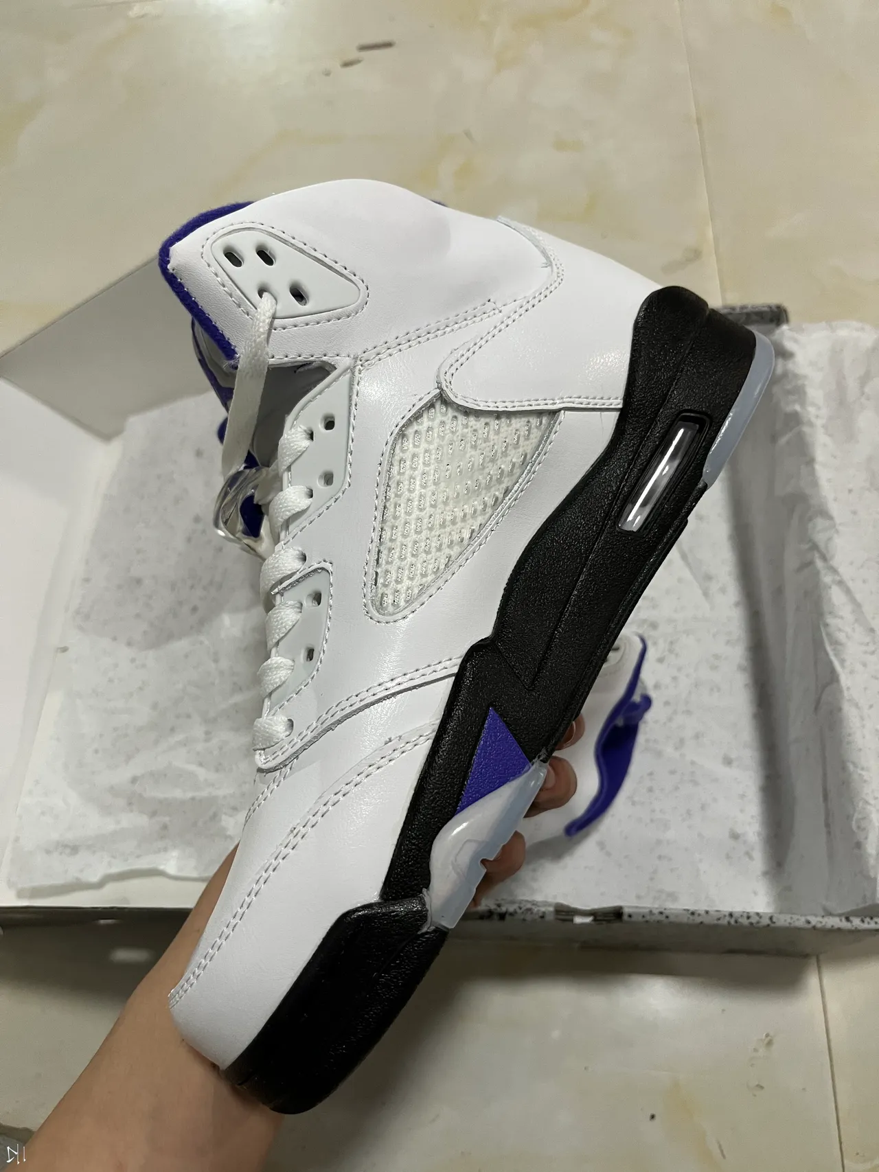 Air Jordan 5 White Black Royal Blue Basketball Shoes 4