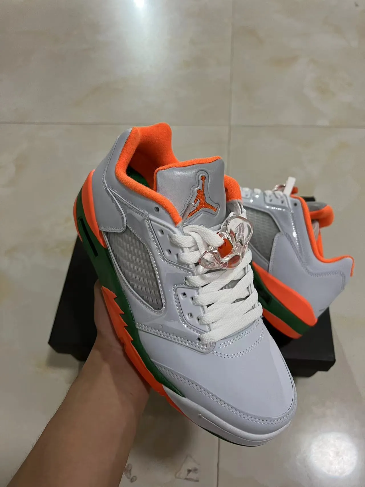 Air Jordan 5 White Orange Green Basketball Shoes 2