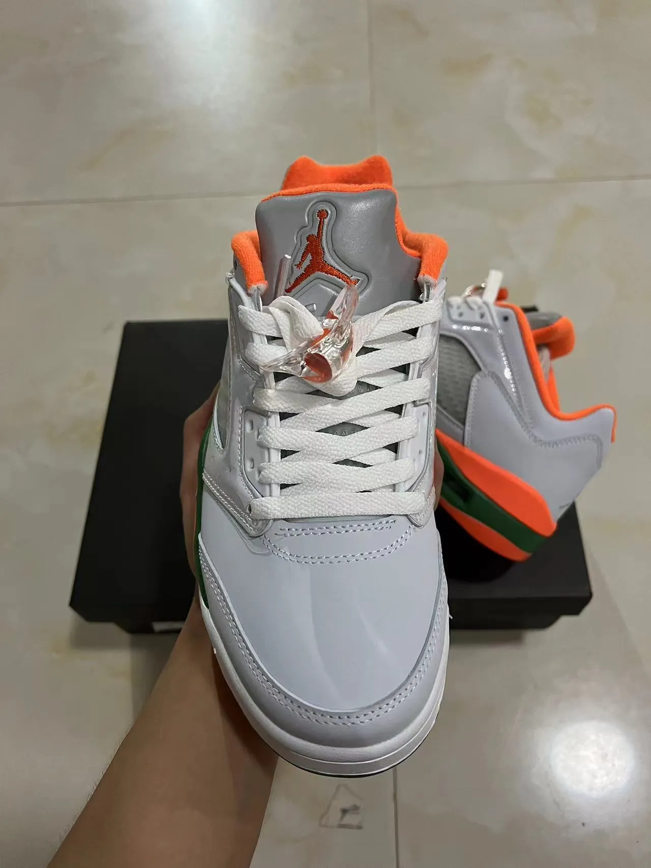 Air Jordan 5 White Orange Green Basketball Shoes 3