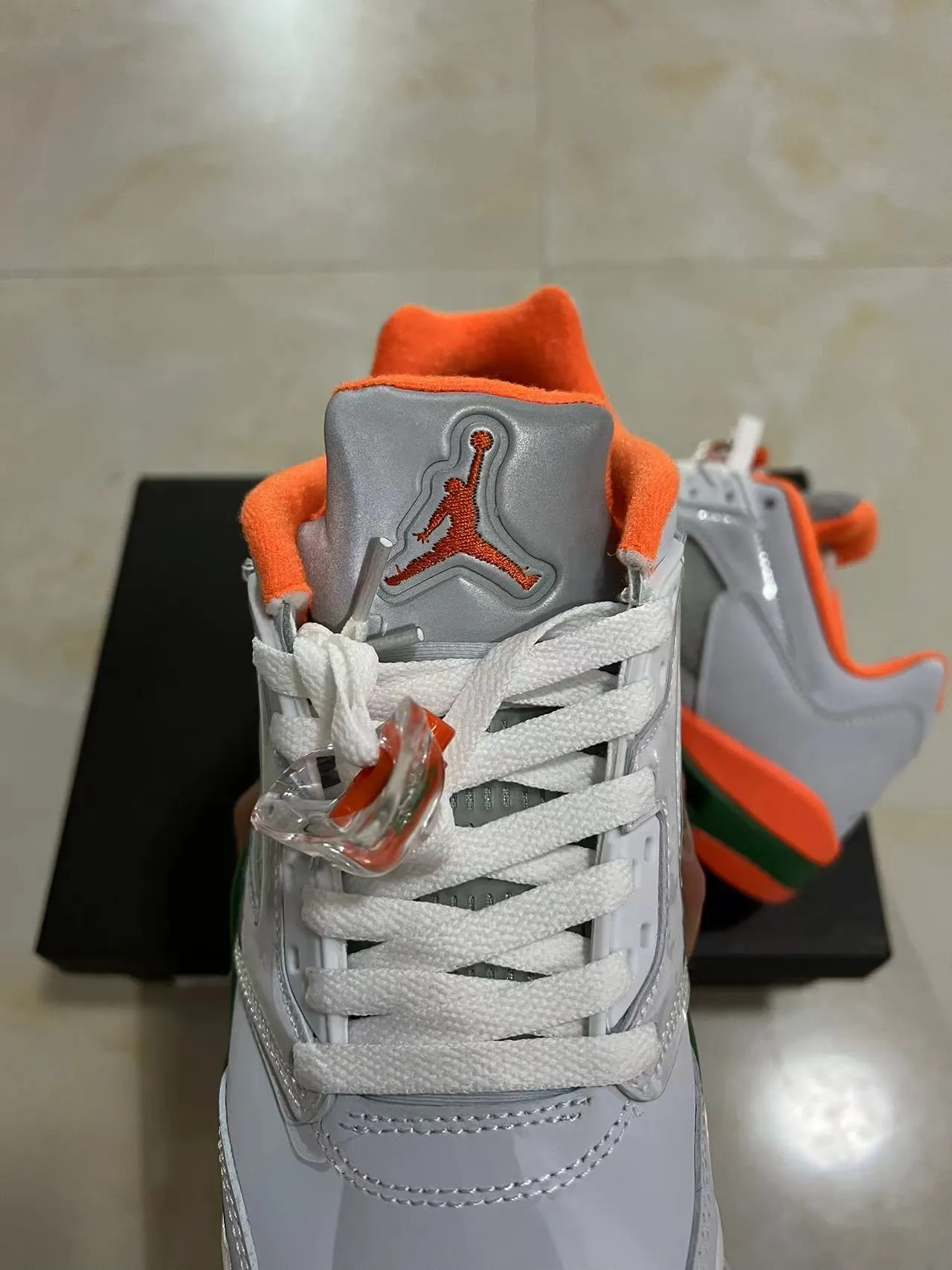Air Jordan 5 White Orange Green Basketball Shoes 4