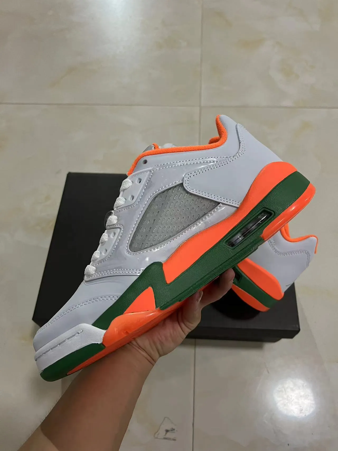 Air Jordan 5 White Orange Green Basketball Shoes 5
