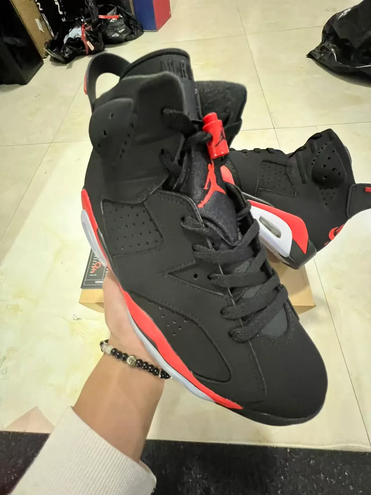 Air Jordan 6 Black Red White Basketball Shoes 2