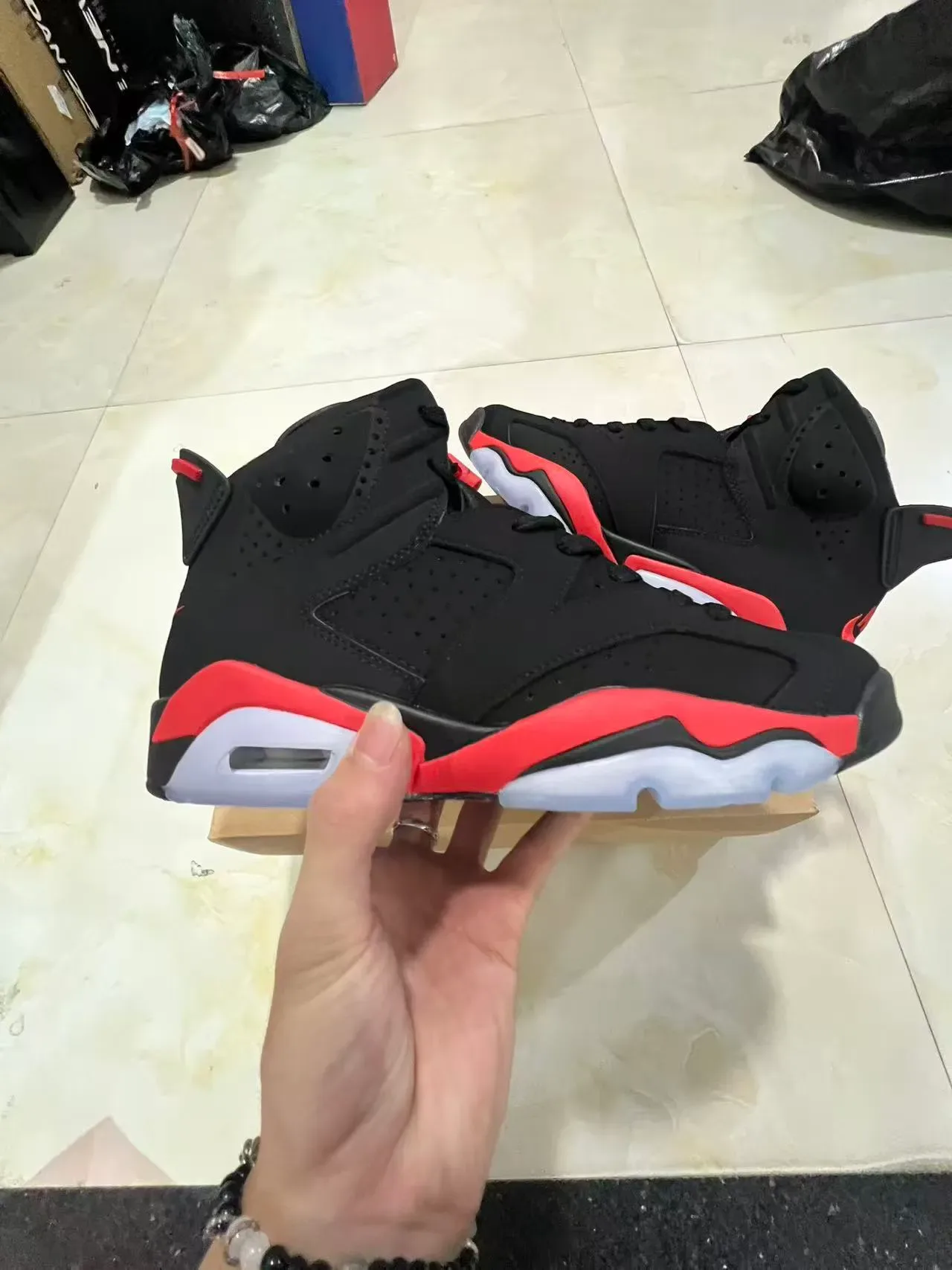 Air Jordan 6 Black Red White Basketball Shoes 7