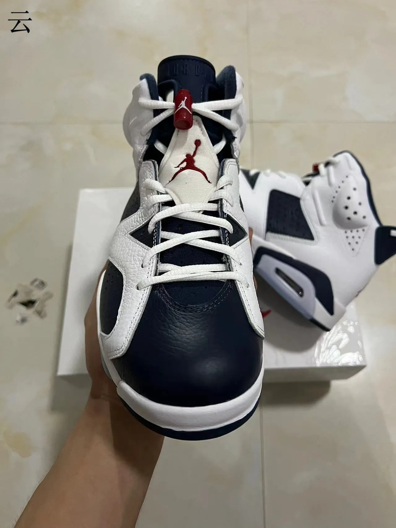Air Jordan 6 White Navy Basketball Shoes 3