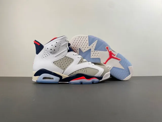 Air Jordan 6 White Navy Red Basketball Shoes 12