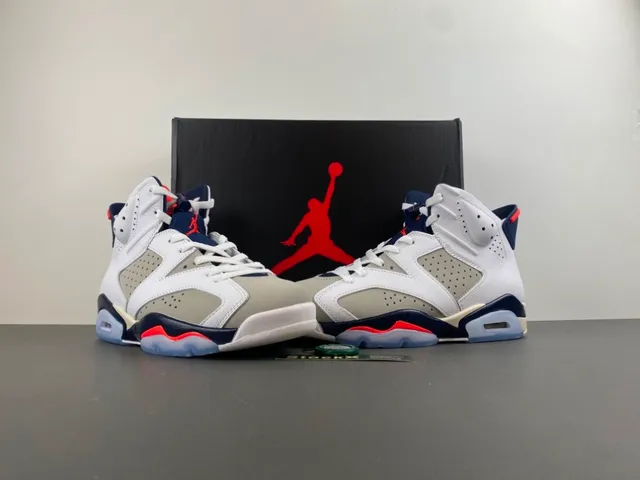 Air Jordan 6 White Navy Red Basketball Shoes 13
