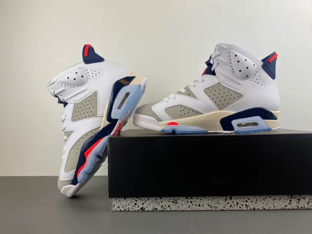 Air Jordan 6 White Navy Red Basketball Shoes 14