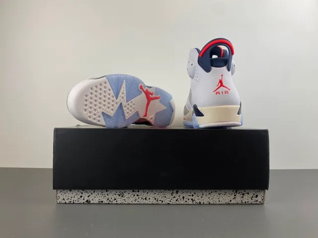Air Jordan 6 White Navy Red Basketball Shoes 16