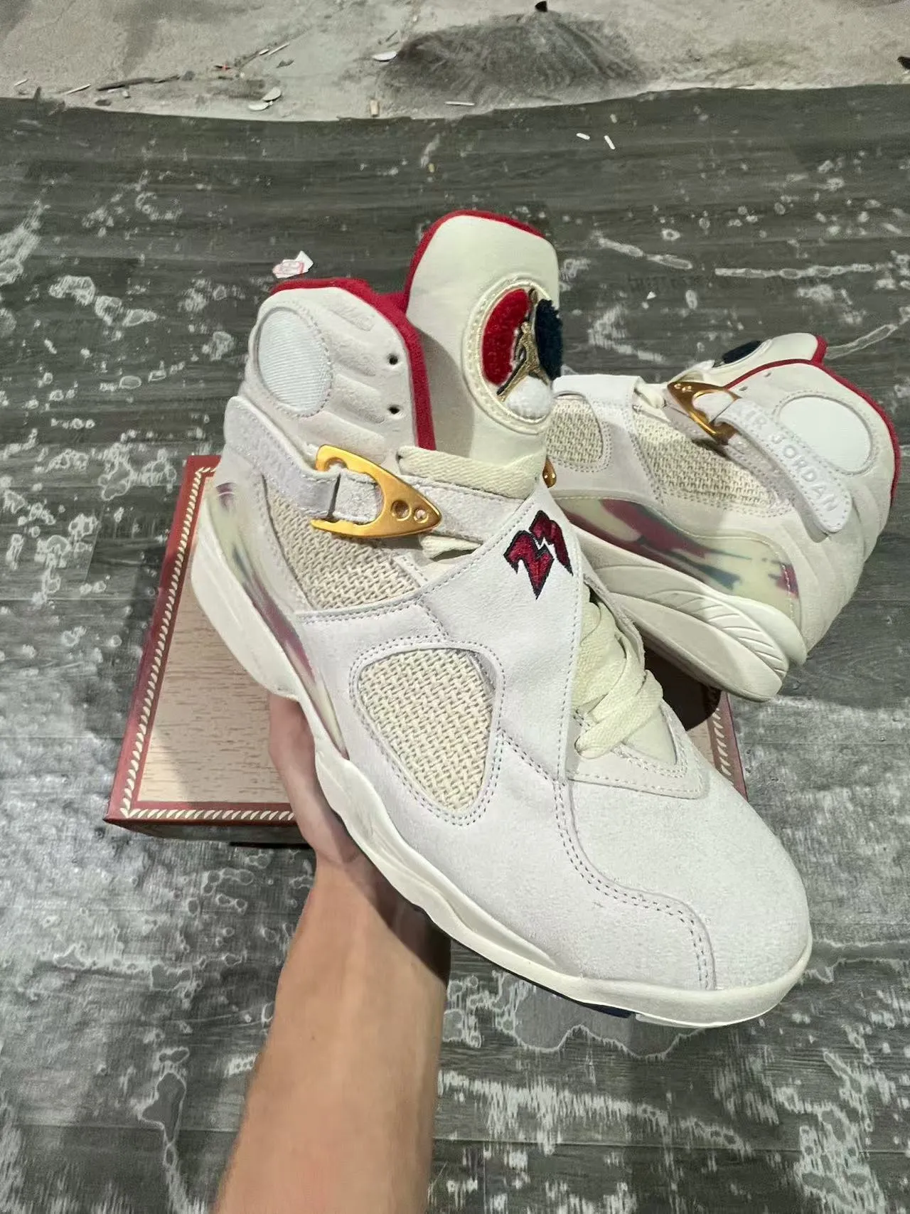 Air Jordan 8 Off-White Cream Red Iridescent Basketball Shoes 2