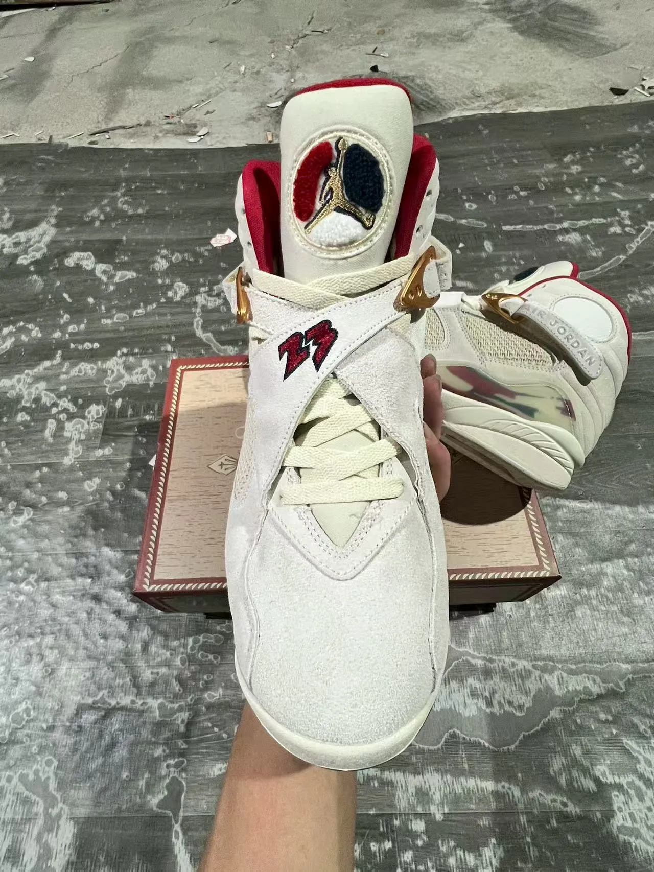 Air Jordan 8 Off-White Cream Red Iridescent Basketball Shoes 3