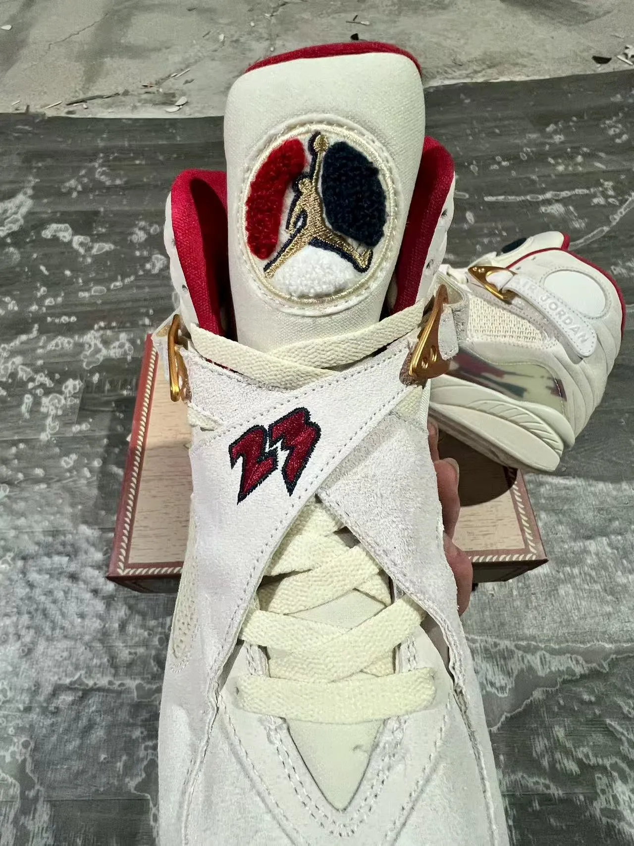 Air Jordan 8 Off-White Cream Red Iridescent Basketball Shoes 4
