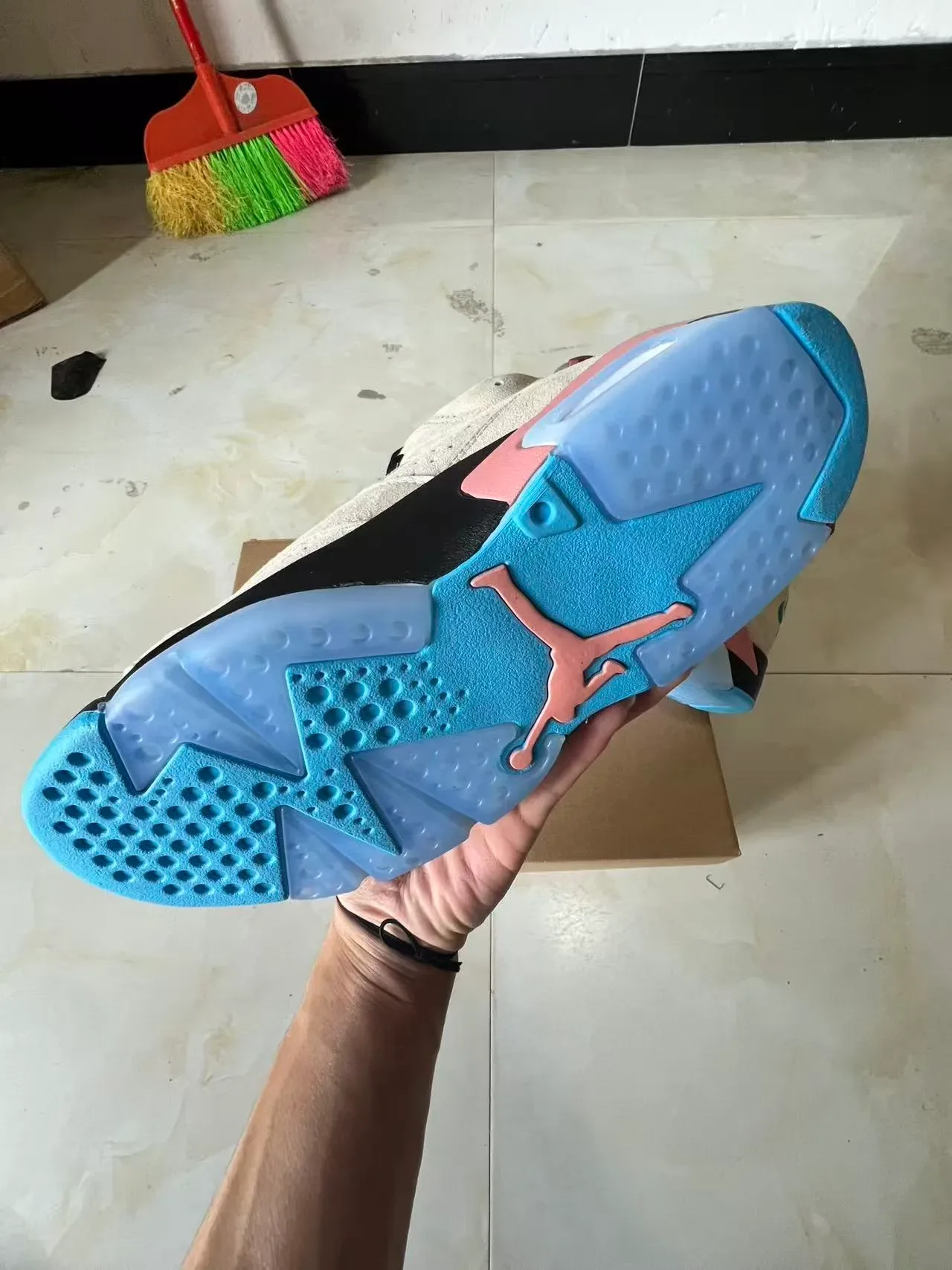 Air Jordan Bege Rosa Tênis de Basquete de Camurça e Couro de Topo Alto 6