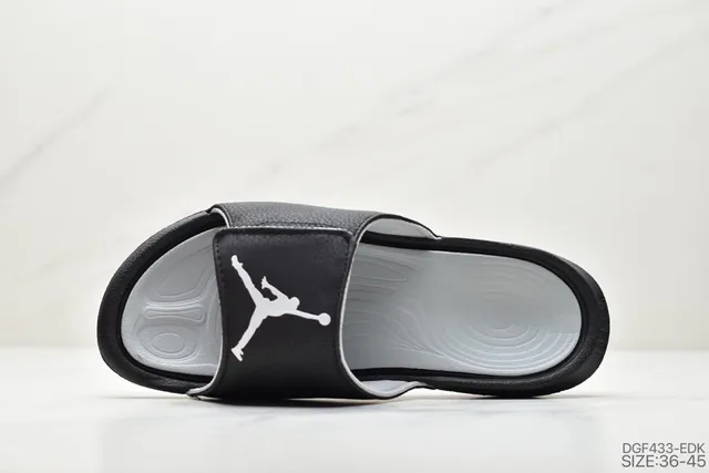 Air Jordan Black White Leather-Like Strap Jumpman Logo Slippers 5