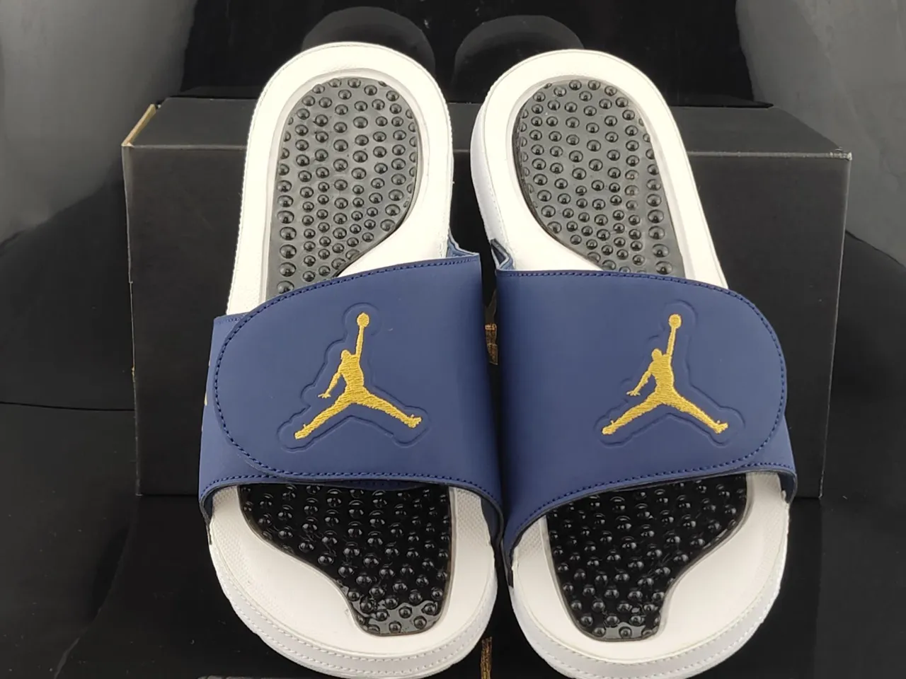 Air Jordan Hydro 1 Navy White Gold Slippers 3