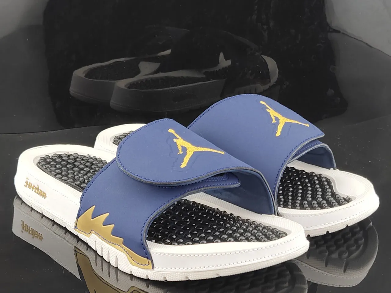 Air Jordan Hydro 1 Navy White Gold Slippers 4
