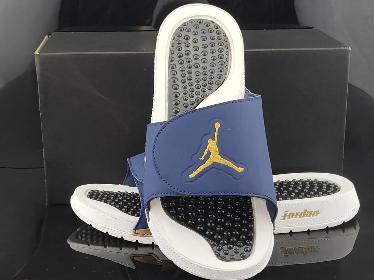 Air Jordan Hydro 1 Navy White Gold Slippers 5