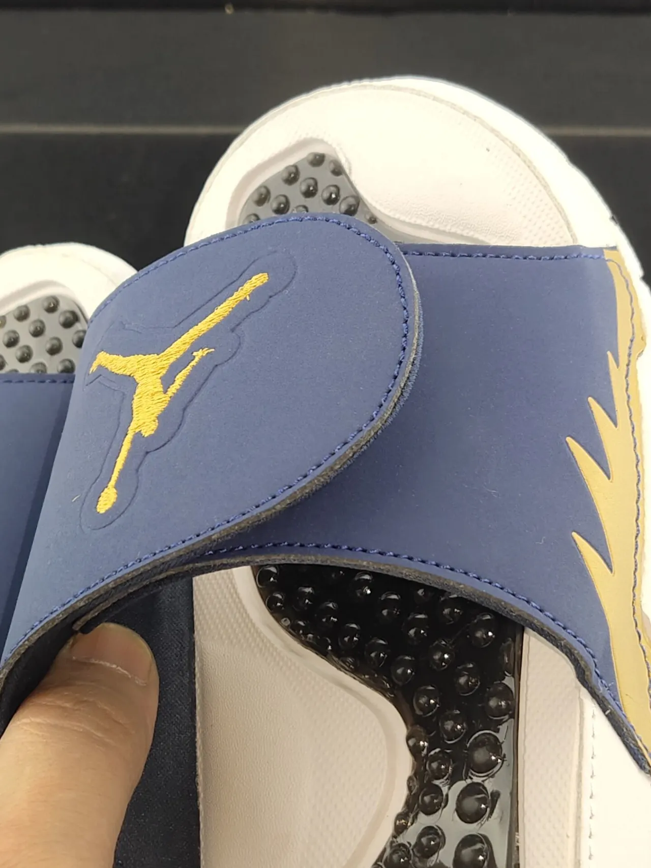 Air Jordan Hydro 1 Navy White Gold Slippers 6