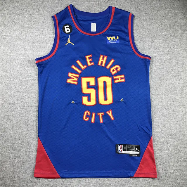 Maillot de basket-ball en mesh Air Jordan Mile High 50 City bleu et rouge 2