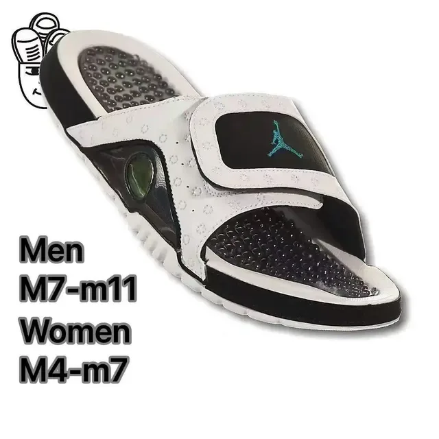 Air Jordan Slide أبيض أسود حزام جلدي مطرز Jumpman Logo نعال 2