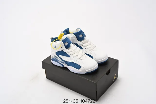 Air Jordan White and Royal Blue High-Top Basketball Shoes 2