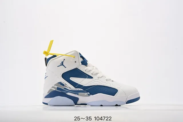 Air Jordan White and Royal Blue High-Top Basketball Shoes 5