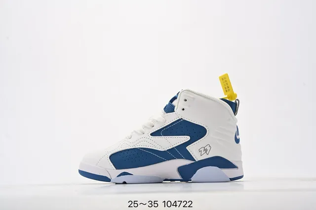 Air Jordan White and Royal Blue High-Top Basketball Shoes 6
