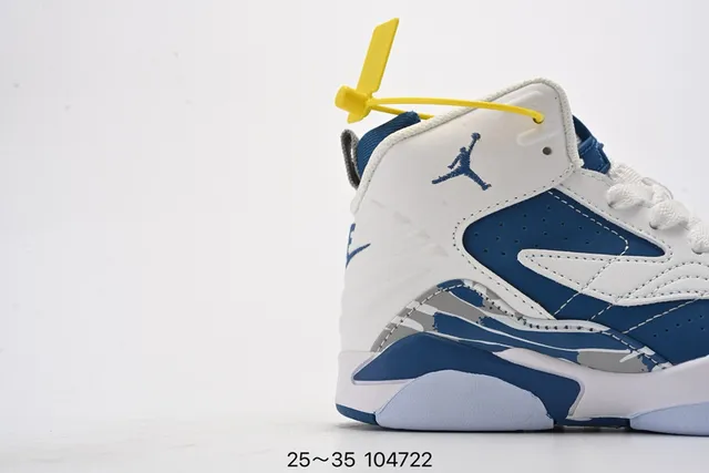Air Jordan White and Royal Blue High-Top Basketball Shoes 7