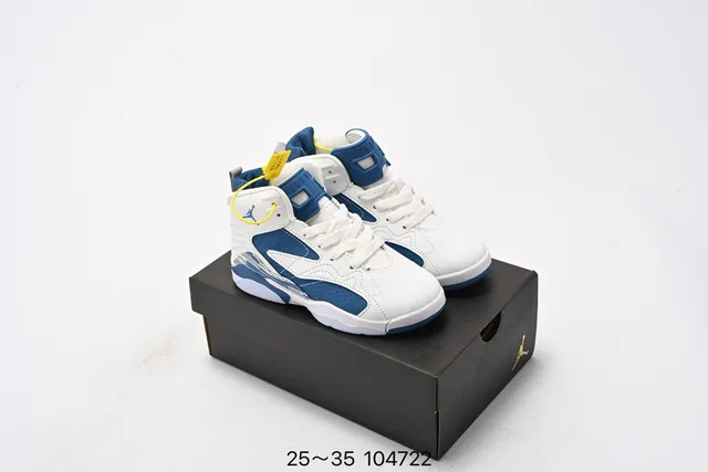 Air Jordan White and Royal Blue High-Top Basketball Shoes 13