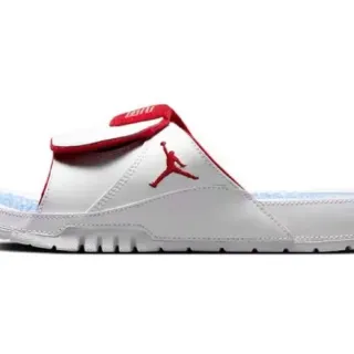 Air Jordan White Red Leather-Like Upper Textured Rubber Outsole Slippers