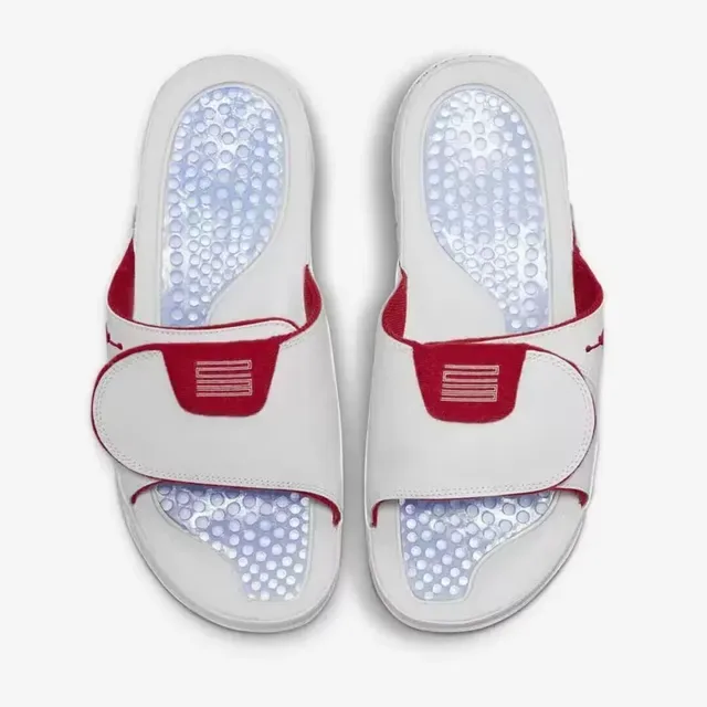 Air Jordan White Red Leather-Like Upper Textured Rubber Outsole Slippers 9