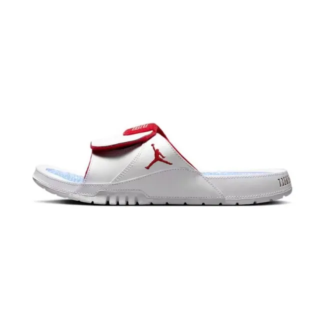 Air Jordan White Red Leather-Like Upper Textured Rubber Outsole Slippers 10