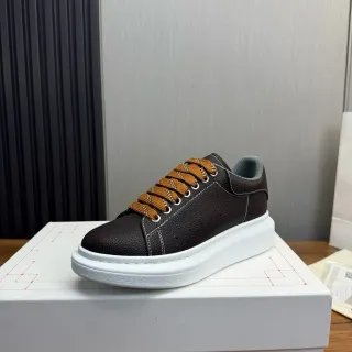Alexander McQueen Brown Beige Oversized Platform Sole Pebbled Leather Upper Lifestyle Sneakers