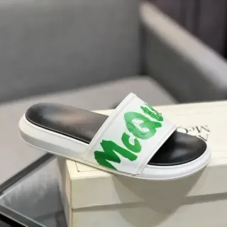 Alexander McQueen McQ Slide White Green Logo Slippers