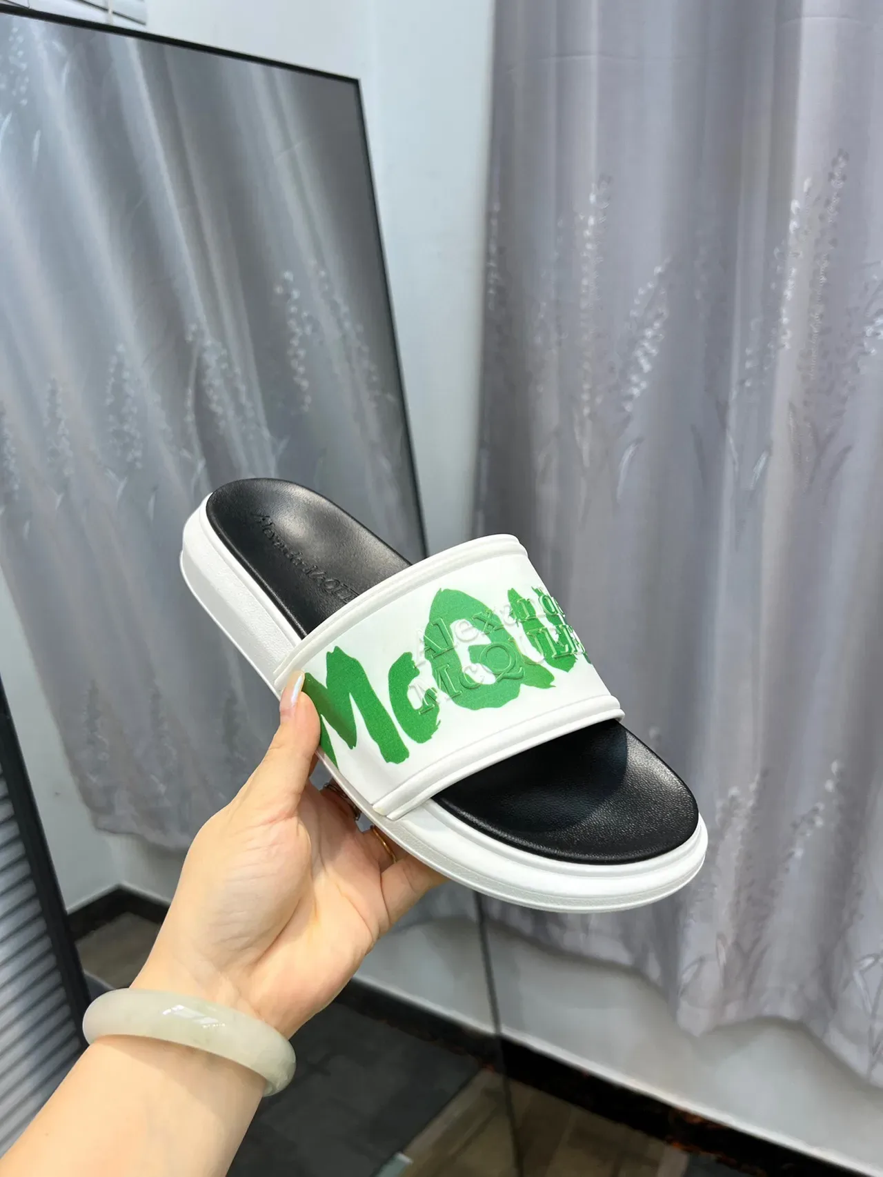 Alexander McQueen McQ Slide সাদা সবুজ লোগো স্লিপার্স 6