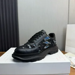 Alexander McQueen Oversized Sneaker Black Blue Sole Deconstructed Denim Panels Chunky Sneakers