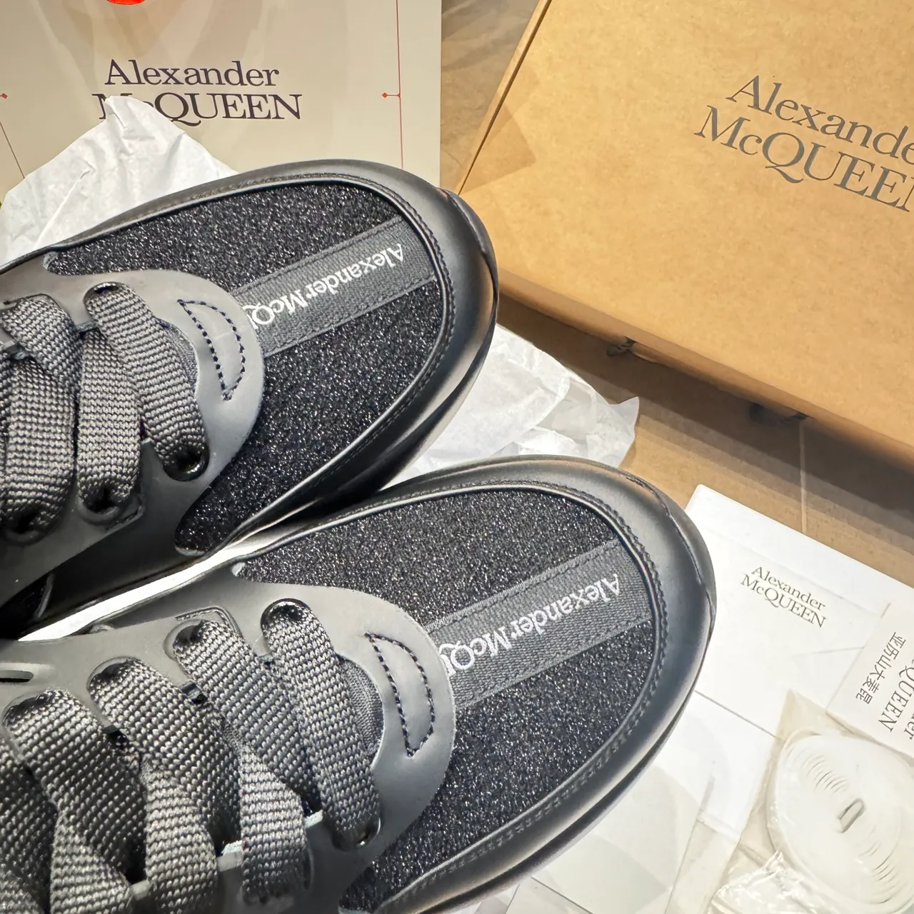 Alexander McQueen Oversized Sneaker Black Glitter Mesh Chunky Sneakers 3