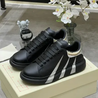 Alexander McQueen Oversized Sneaker Black Silver Platform Sole Diagonal Metallic Stripes Lifestyle Sneakers