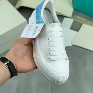 Alexander McQueen Oversized Sneaker White Blue Silhouette Glitter Heel Tab Lifestyle Sneakers